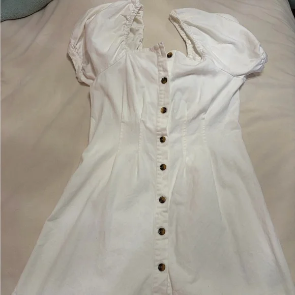 Who What Wear White Puff Sleeve Denim Dress Size L | 100% Cotton - Picture 6 of 14